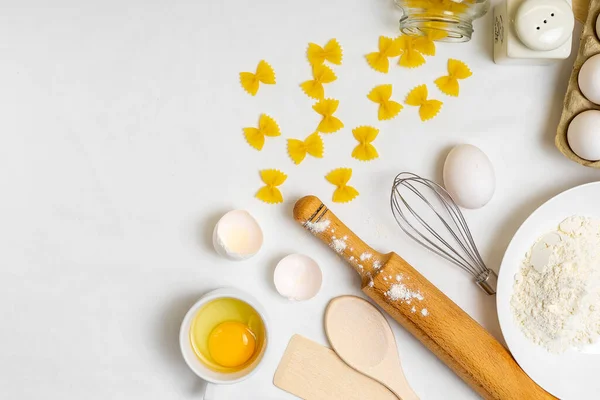 Panqueque Cocina Sobre Fondo Blanco Ver Ingredientes Para Hacer Concepto — Foto de Stock