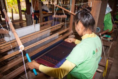1 Ağustos 2012 Kamboçya. Fabrika Siem Reap civarında ipek üretimi hakkında.