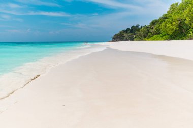 Tropikal plaj deniz kum gökyüzü ve yaz gün 