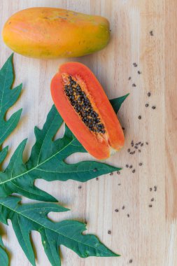 Papaya meyve yaprak yeşil ahşap tablo