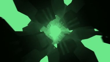 Yeşil tünel koridorda futuristik bir karanlık uzayda uçan ve beyaz izole uzaya uçmuyor. Fütüristik konsept.