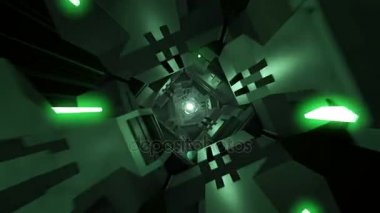 Yeşil tünel koridorda futuristik bir karanlık uzayda uçan ve beyaz izole uzaya uçmuyor. Fütüristik konsept.