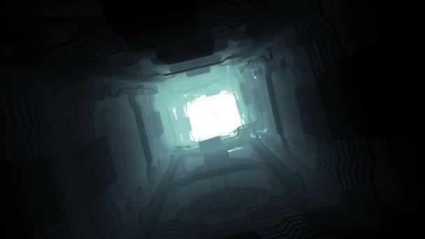 トンネルの回廊の延々 と未来の暗い空間で飛行。未来のコンセプト. — ストック動画