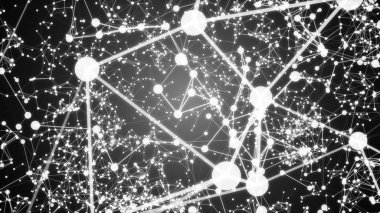 Soyut siyah beyaz çizgiler ve noktalar birbirine arka planda bağlanır.