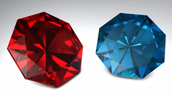 Diamantes vermelhos e azuis isolados em branco — Fotografia de Stock