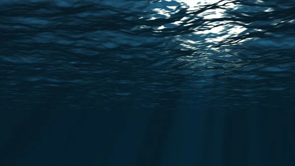 Güneş ışınlarının su yüzeyi ile derinliklere onların yol yapmak. Sualtı arka plan.