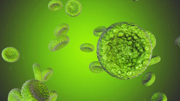 Rendering realistis bakteri dengan warna hijau — Stok Foto