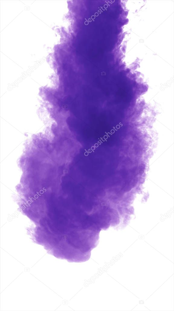 Purple dense smoke on a white background isolated