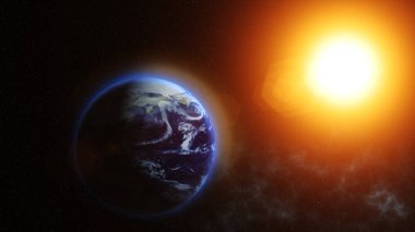 Uzaydan görünüşünü güneş bizim seyyare yerküre seyyare yerküre üzerinde parlıyor