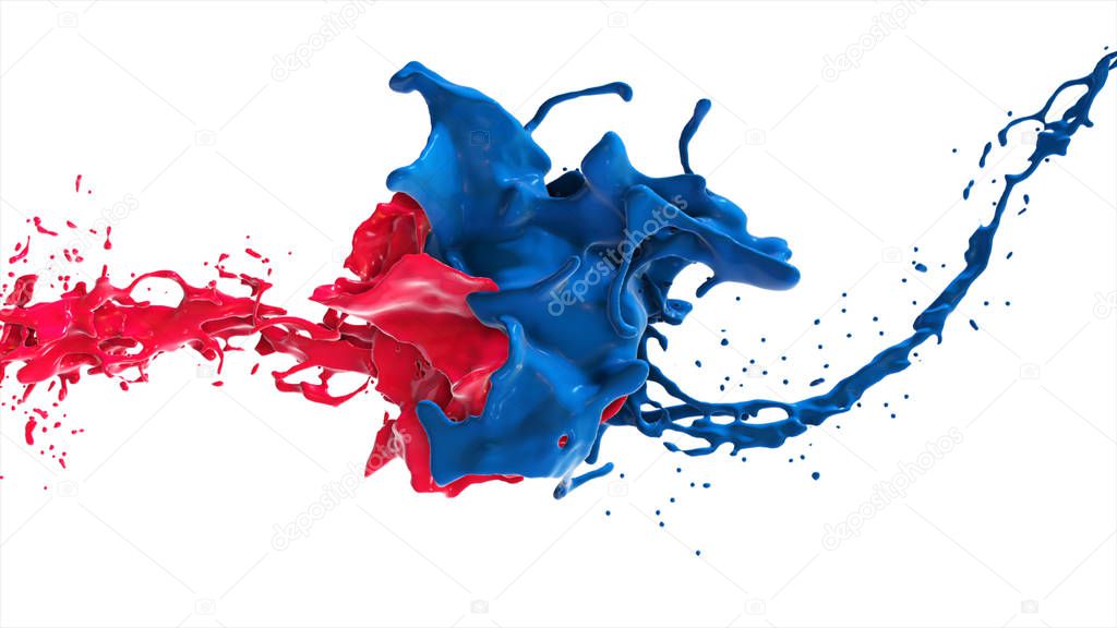 Red and blue abstract liquid face in splash isolated on white background