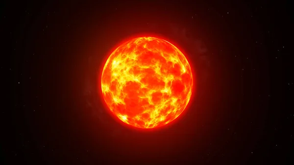 The burning sun in space among the stars