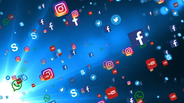 Tayland, Bangkok - 18 Nisan 2017: Arka plan ünlü Sosyal Medya simgeler gibi: Facebook, Twitter, Instagram, Youtube, Whatsapp, Skype.