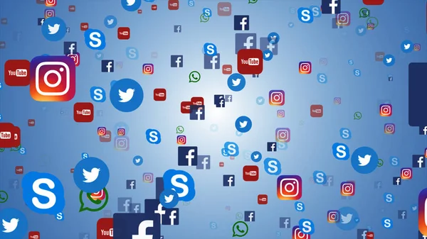 THAILAND, BANGKOK - 18 de abril de 2017: Antecedentes de ícones de mídia social famosos, como: Facebook, Twitter, Instagram, YouTube, WhatsApp, Skype . — Fotografia de Stock