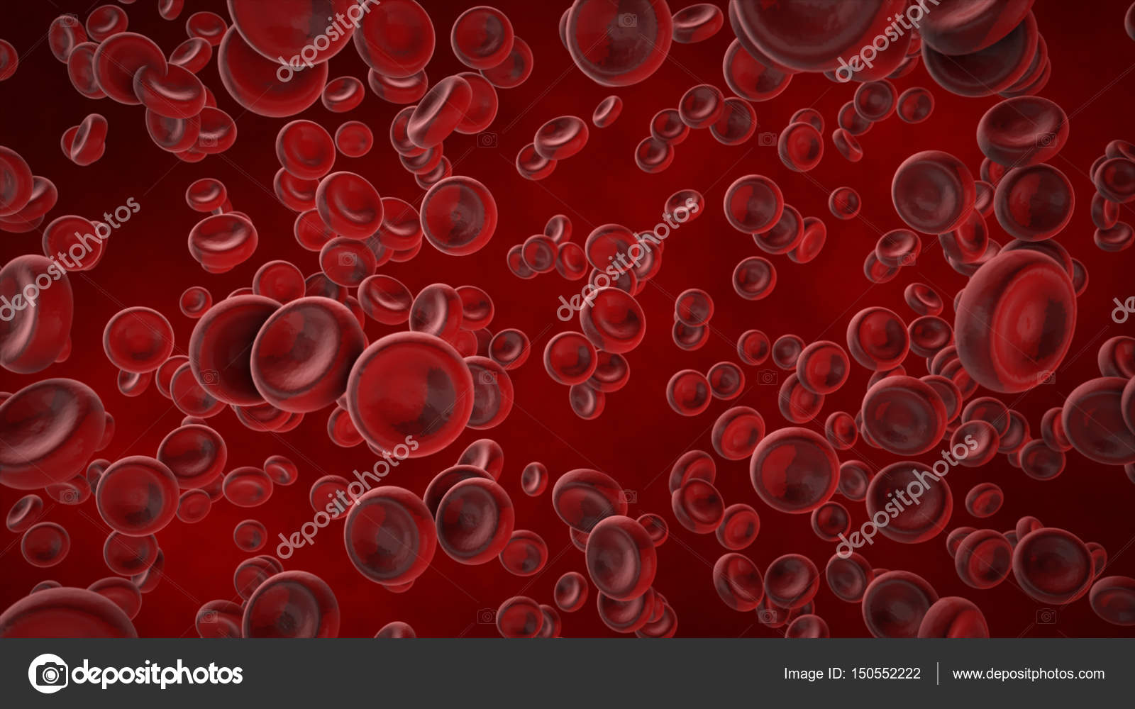View under a microscope, bloodred blood cells in a living body, 3d