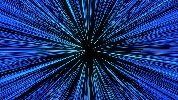 Abstract of warp or hyperspace motion in blue star trail. Exploding and expanding movement — Stock Photo, Image