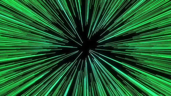 Abstract of warp or hyperspace motion in green star trail. Exploding and expanding movement — Stock Photo, Image