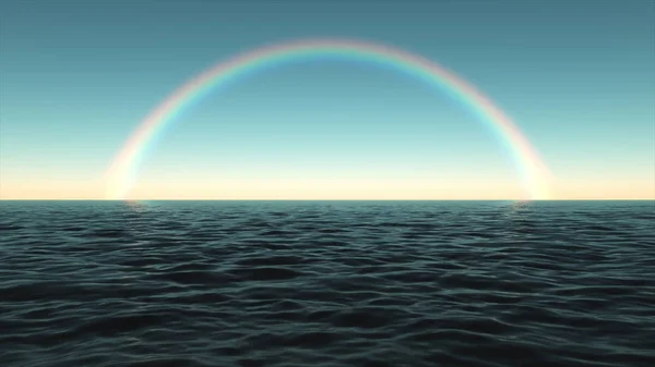 Färgstark regnbåge över havet på eftermiddagen — Stockfoto