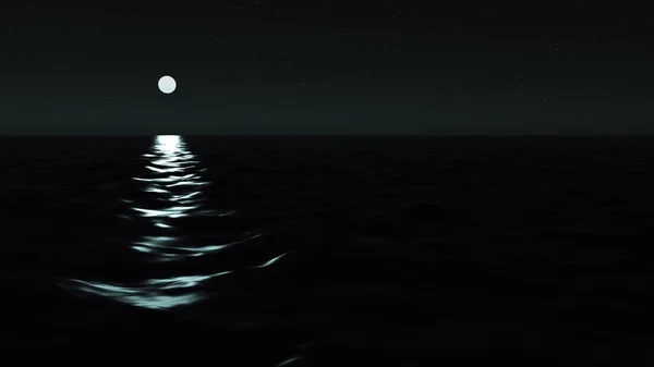 Lautan dalam cahaya bulan di malam hari — Stok Foto