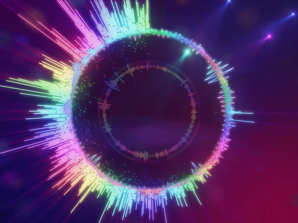 Een gedetailleerde kleurrijke veelkleurige equalizer in een cirkel. Audio spectrum — Stockfoto