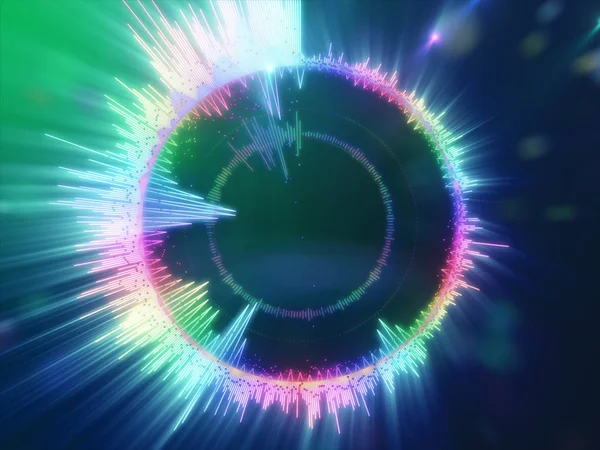 Een gedetailleerde kleurrijke veelkleurige equalizer in een cirkel. Audio spectrum — Stockfoto