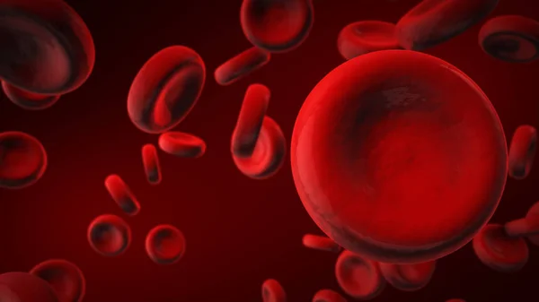 Vista al microscopio, globuli rossi nel sangue in un corpo vivente, illustrazione 3d . — Foto Stock