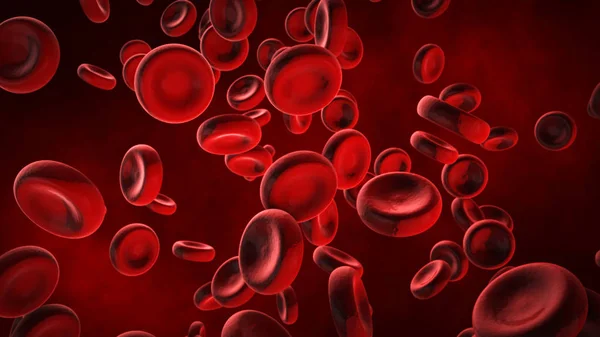 Vista bajo un microscopio, glóbulos rojos de la sangre en un cuerpo vivo, ilustración 3d . —  Fotos de Stock