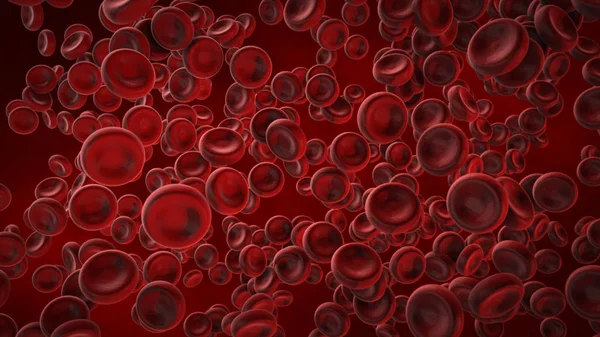 Vista al microscopio, globuli rossi nel sangue in un corpo vivente, illustrazione 3d . — Foto Stock