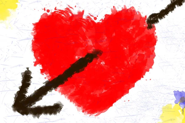 Acquerello dipinto bel cuore rosso su uno sfondo bianco isolato — Foto Stock