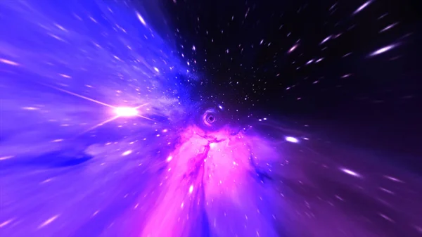 Magiska maskhål - en twist i yttre rymden flygning i ett svart hål — Stockfoto