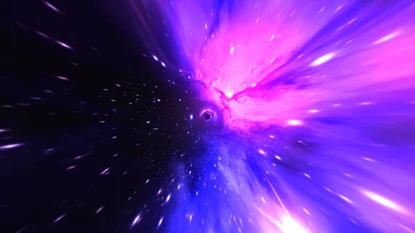 Buraco de minhoca mágico - uma torção no voo do espaço exterior em um buraco negro — Fotografia de Stock