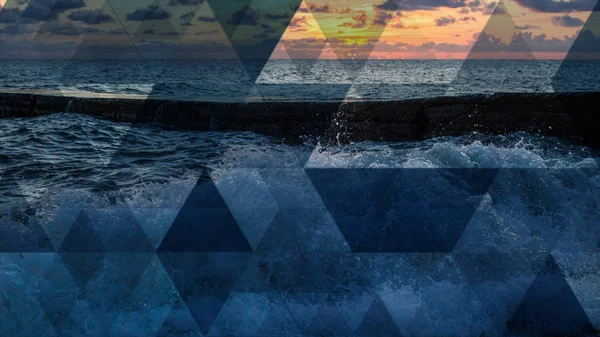 Abstrakt havet geometrisk bakgrund med trianglar, vattenvågor — Stockfoto
