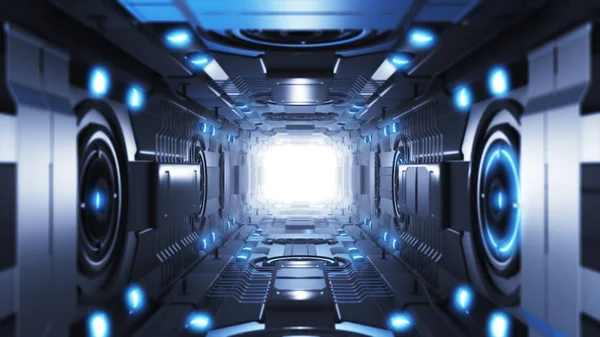 Illustration 3D design futuriste vaisseau spatial intérieur couloir infini — Photo