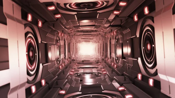 3d ilustración futurista diseño nave espacial interior pasillo infinito —  Fotos de Stock