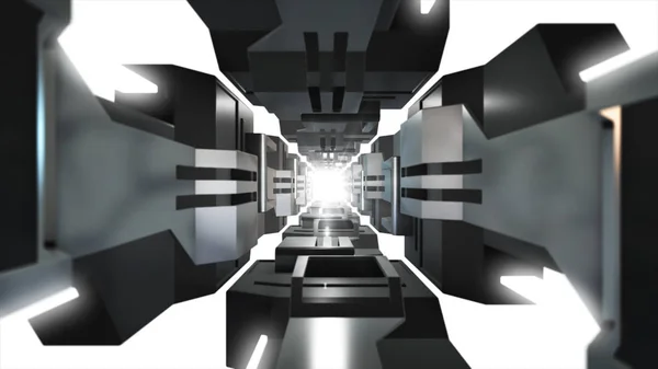 3D illustration futuristisk design utrymme fartyget interiör oändlig korridor — Stockfoto