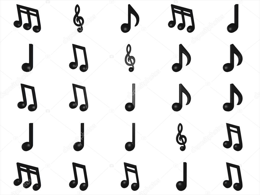 Different musical notes isolated on white background 3D illustration