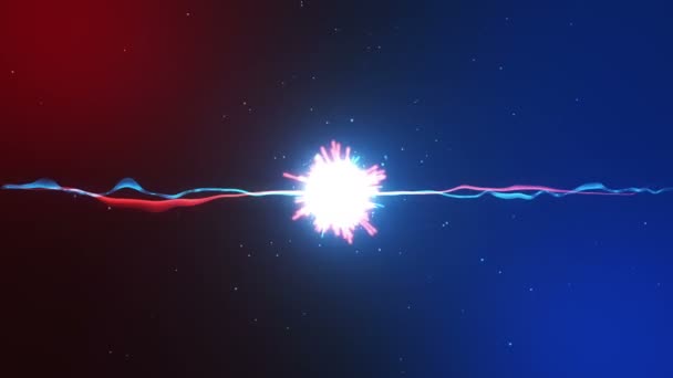 Blaue und rote Moleküle explodieren bei Wechselwirkung — Stockvideo