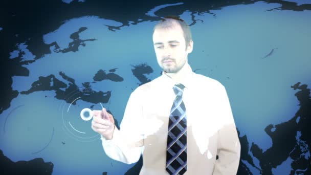 Animation numérique d'un homme d'affaires utilisant une interface numérique — Video