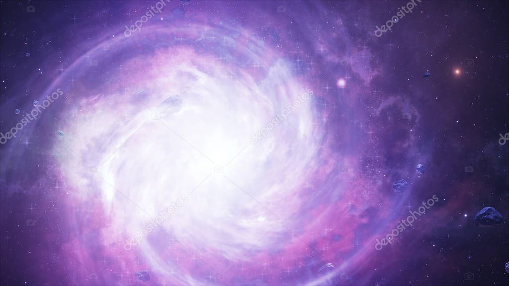 Spiral galaxy, 3D illustration of deep space object.