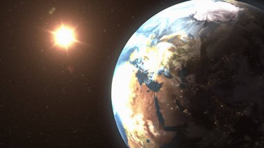 Bizim dünya evren ve parlak güneş. Bu görüntü unsurları