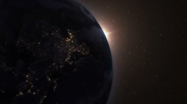 Dünya üzerinde güneş doğuyor. Planet Earth From Space şaşırtıcı görünümü.