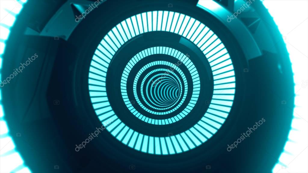 Abstract elictic glowing futuristic infinite blue tunnel