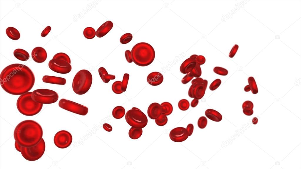 Flying blood cells isolated on white background