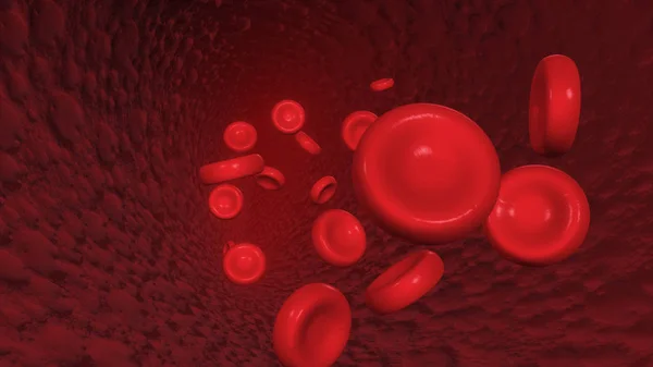 Красные кровяные тельца движутся вдоль артерии 3d иллюстрации — стоковое фото