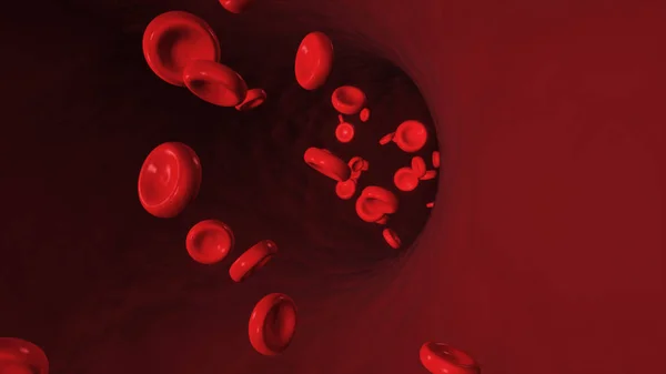 Красные кровяные тельца движутся вдоль артерии 3d иллюстрации — стоковое фото