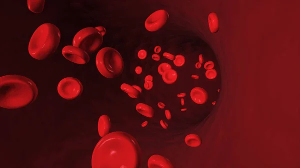 Ilustração 3d de glóbulos vermelhos fluindo em artéria — Fotografia de Stock