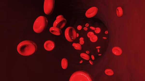 3D ilustracja krwinek czerwonych w płynie w tętnicy — Zdjęcie stockowe