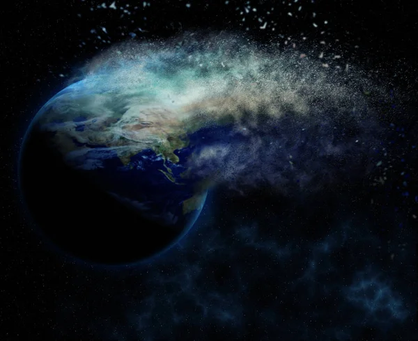 Destroying planet earth view from space 3d illustrarion — Stock Photo, Image