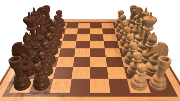 Beyaz arka plan ile 3d çizim ayarla satranç — Stok fotoğraf