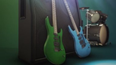 stüdyoda yüksek kalite, gitar ve açılan yakın çekim 3D animasyon