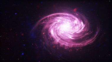 Parlak gökada. Siyah arka plan üzerinde yıldız soyut. Fantezi fraktal doku kırmızı, pembe ve hafif mor renklerde. Dijital sanat. 3D çizim